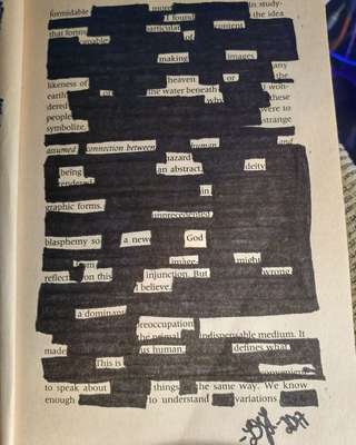 Image for the poem "Love like religion,worship left unsaid" (from my blackout poetry project)