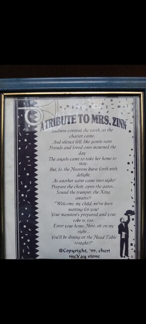 Image for the poem A TRIBUTE TO MRS. ZINN (I Love You)
