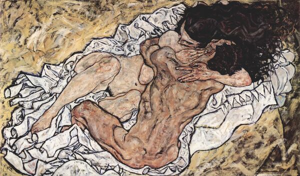 Image for the poem PAIR EMBRACING (RHYMING CAPTION TO EGON SCHIELE PAINTING)